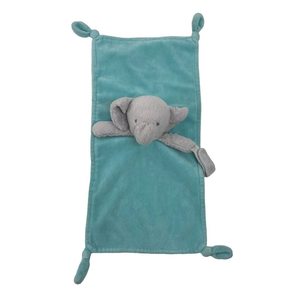Carter's Gray Elephant Security Blanket Lovey Rattle Pacifier Holder Aqua Blue